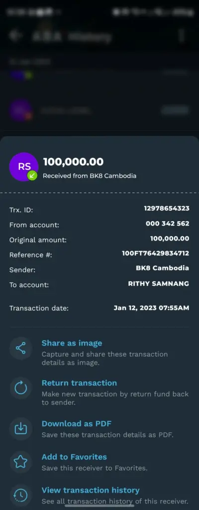BK8 Cambodia Receipt